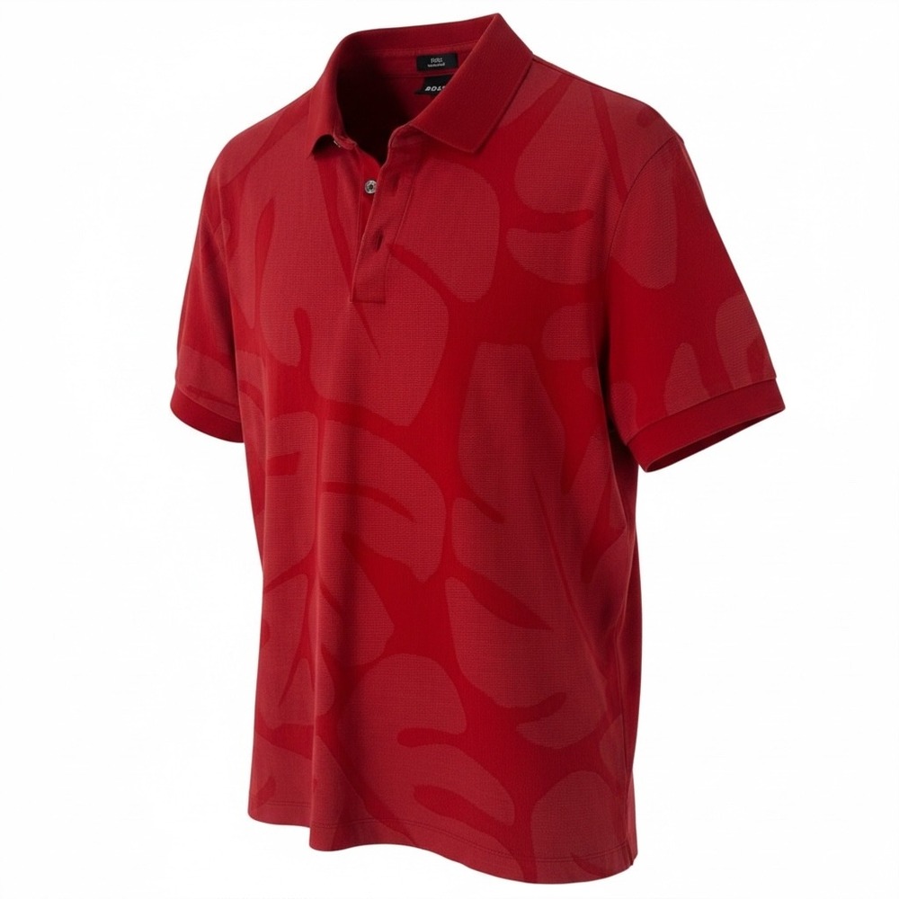 Hugo Boss Mens Slim Fit Mercerised Cotton Red Leaf Jacquard Polo Shirt Large